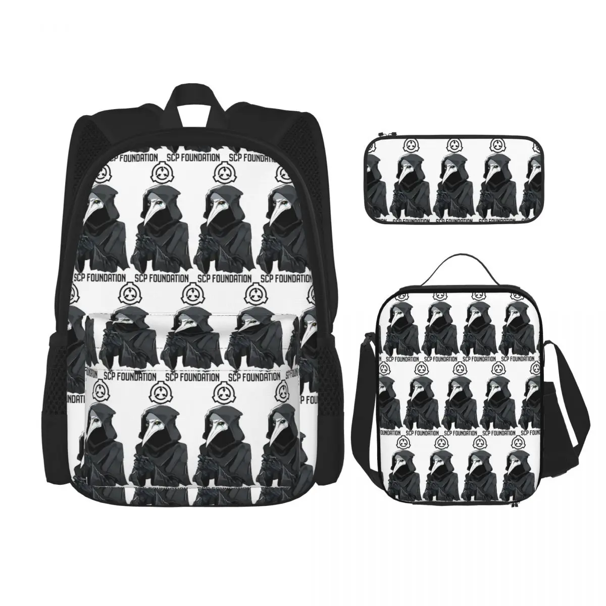 SCP 049 Backpacks Boys Girls Bookbag School Bags Rucksack Lunch Bag Pen Bag Three-Piece Set