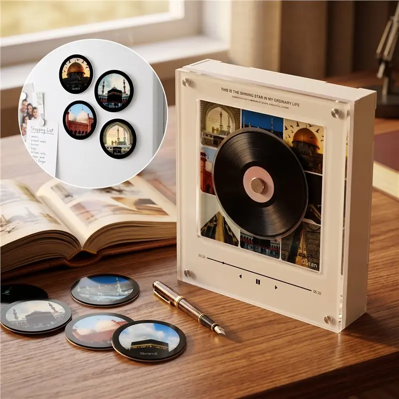 ABAE-New Rotating Illuminated Music Box Fridge Magnet Music Fridge Magnet Music Player LED Night Light