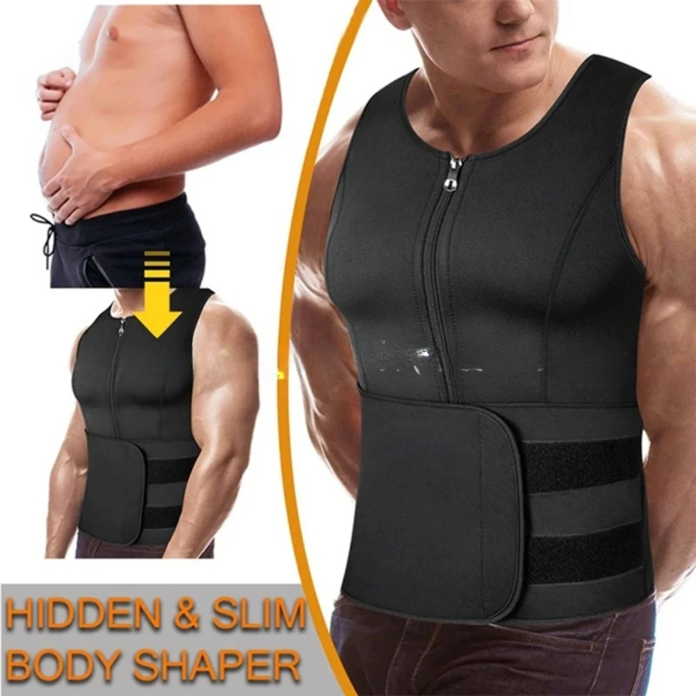 Men's Neoprene Heat Vest Zip Up Sweat Enhancing Running Fitness Compression Top
