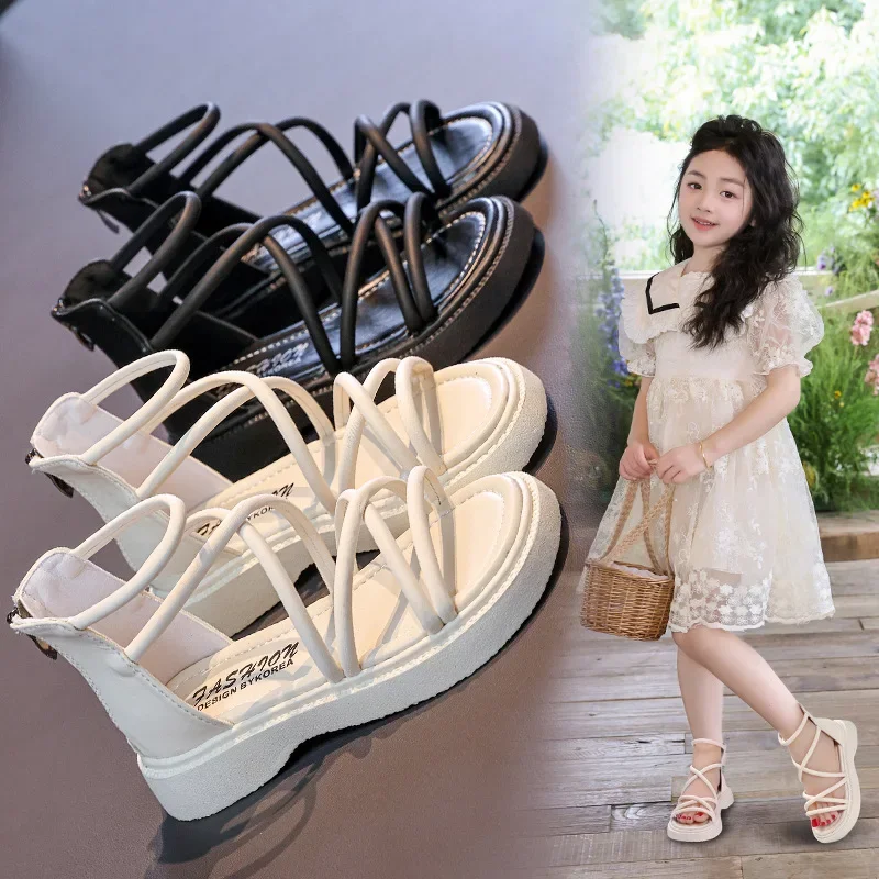 

Girls' Roman Shoes 2025 New Fashionable Baby Shoes, Middle and High Top, Little Girls' Open toed Soft soled Princess Sandals