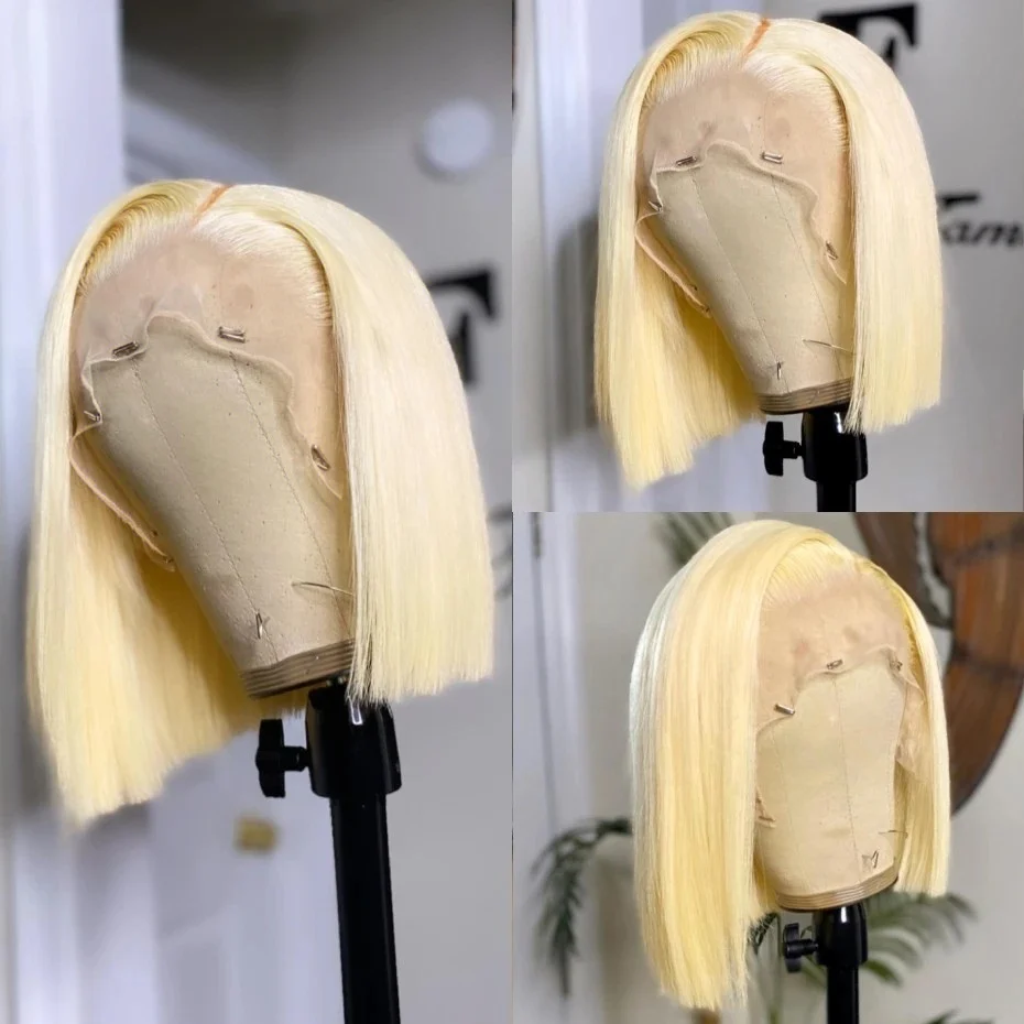 

Double Drawn Bone Straight 13x4 Swiss Lace Front Bob Wigs 100% Vietname Human Hair Wig High Density 613 Blonde 200% Density For Black Women 12 14 inch