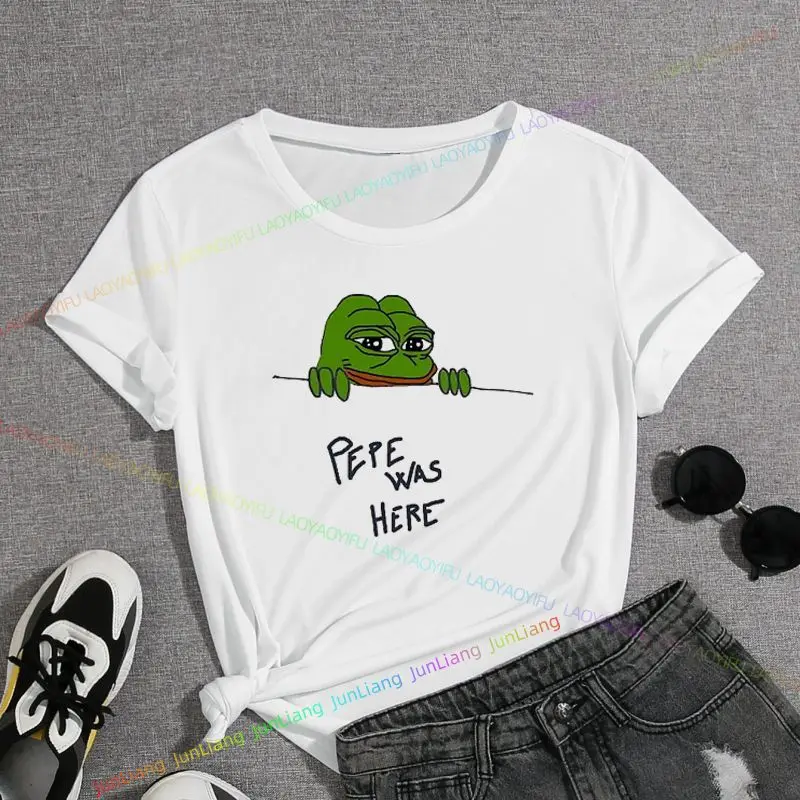 Camiseta divertida de algodón con estampado de rana Pepe de dibujos animados, Unisex, Harajuku, manga corta, regalo Y2K, Top informal creativo