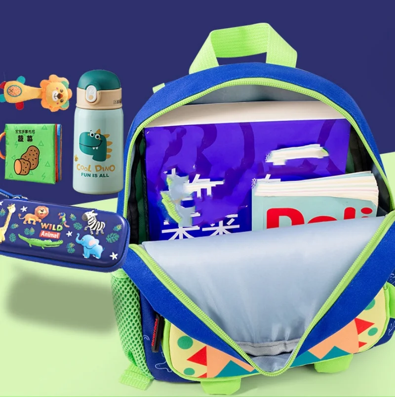 Kişiselleştirilmiş adı su geçirmez mavi yeşil 3D dinozor Schoolbag çocuklar sırt çantası sırt çantası fermuar kapatma özel dinozor sırt çantası