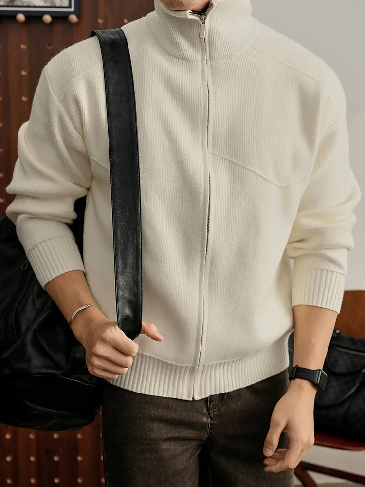 Daily Casual Slim Sweatercoat For Mens Fall Winter Fashion Contrast Color Zipper Cardigans Men Vintage Knitting Jacket Coat