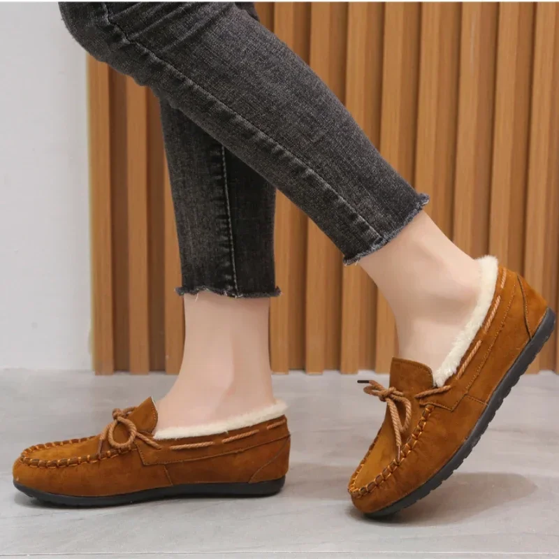 Women Flat Shoes Slip-on Comfortable Elegant Fabric Suede Ballet Casual Warm Round Toe Winter 2024 platform boots