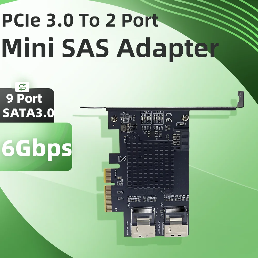 PCIe 3.0 To 2 Port Mini SAS SFF-8087 Adapter Card 9 Port SATA3.0 6Gbps Hard Disk Expansion Card For Desktop PC NAS Server