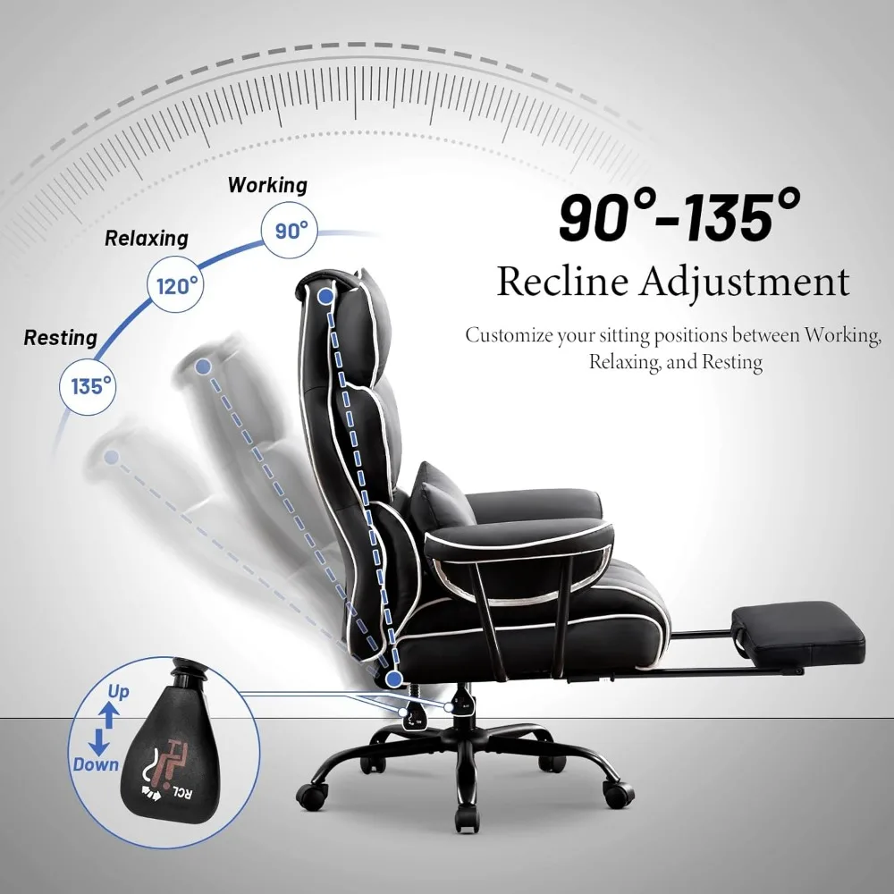 كرسي مكتب تنفيذي ذو مقعد عريض شديد التحمل للكبيرة والطويلة، سعة 400 رطل، قابل للتعديل مع دعم قطني، مريح #5