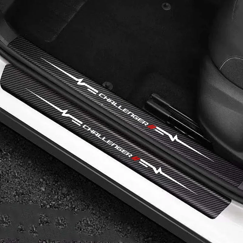 for Dodge Challenger Logo Car Door Sill Trim Anti Kick Guards Pedal Stickers Trunk Threshold Protective Decals Stickers