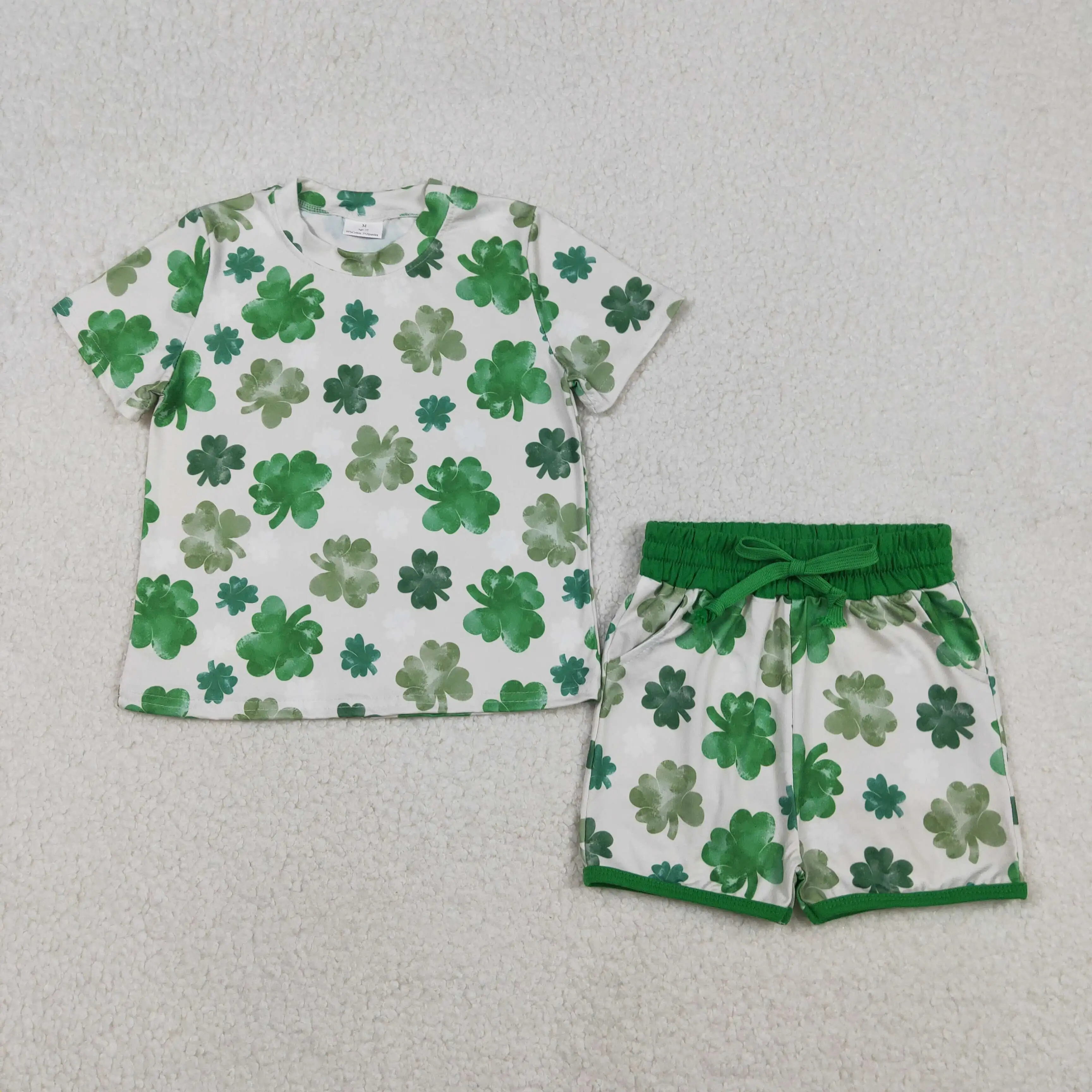 

z1220-06 GSSO2744 Wholesale Boutique kids clothes girl green short sleeve shorts Set Summer Children clothing