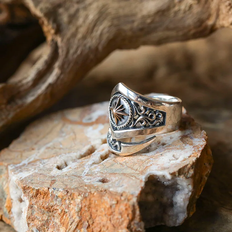 Indian style sun god silver ring trend 925 thai silver neutral style ring