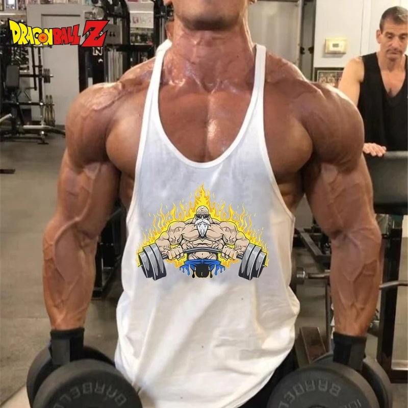 2025 Tanque de gimnasio Stringer para hombre, chaleco de fitness Dragon Ball Z Master Roshi, sin mangas de secado rápido para gimnasio y construcción muscular