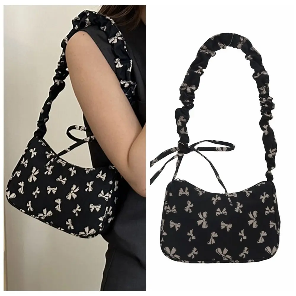 

Fashion Nylon Bow Shoulder Bag Y2k College Style Canvas Crossbody Bag Commuting Zipper Underarm Bag Girls