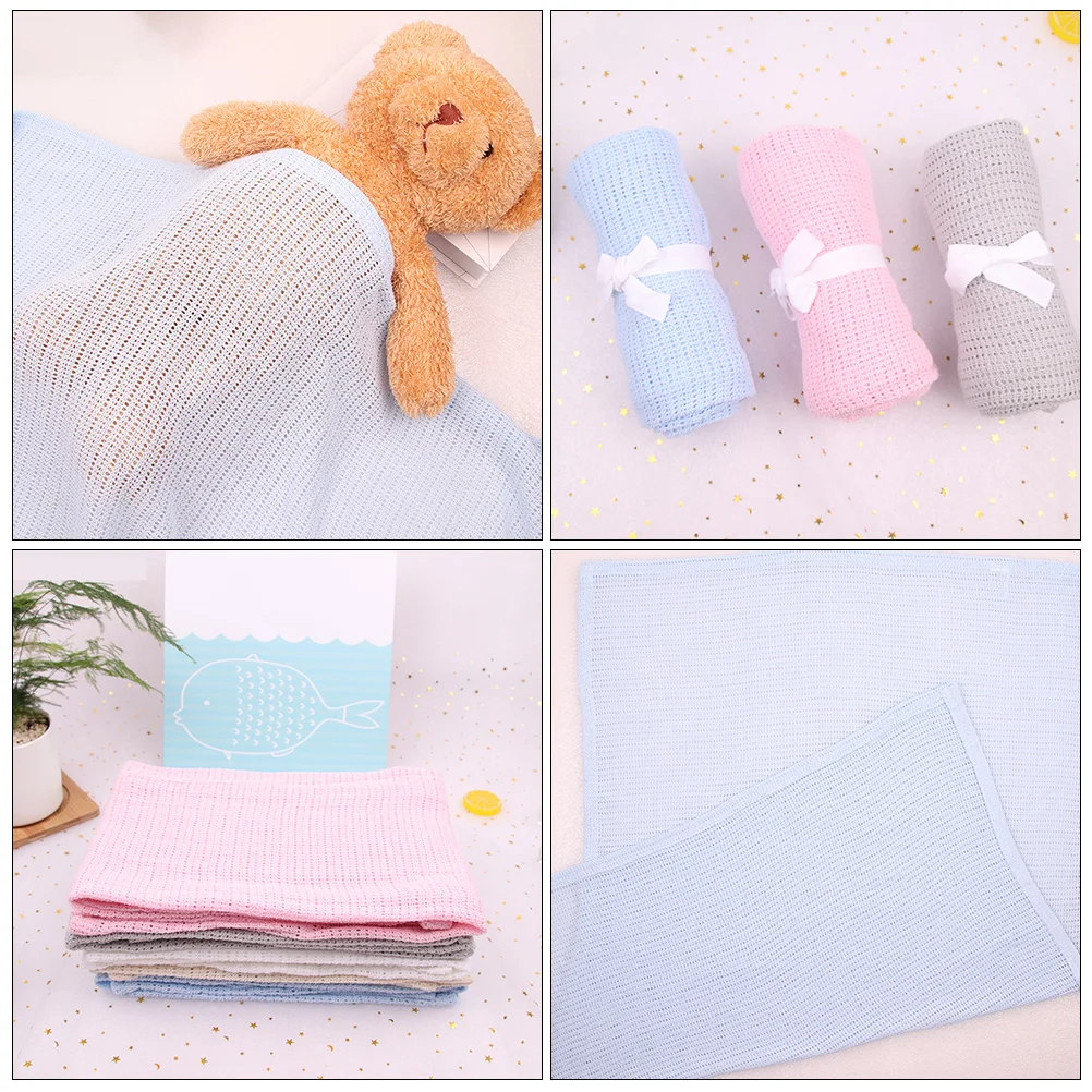 

3pcs Blanket Cotton Swaddle Receiving Blankets Portable Cellular Toddler Air Conditioner Skin Friendly Washable