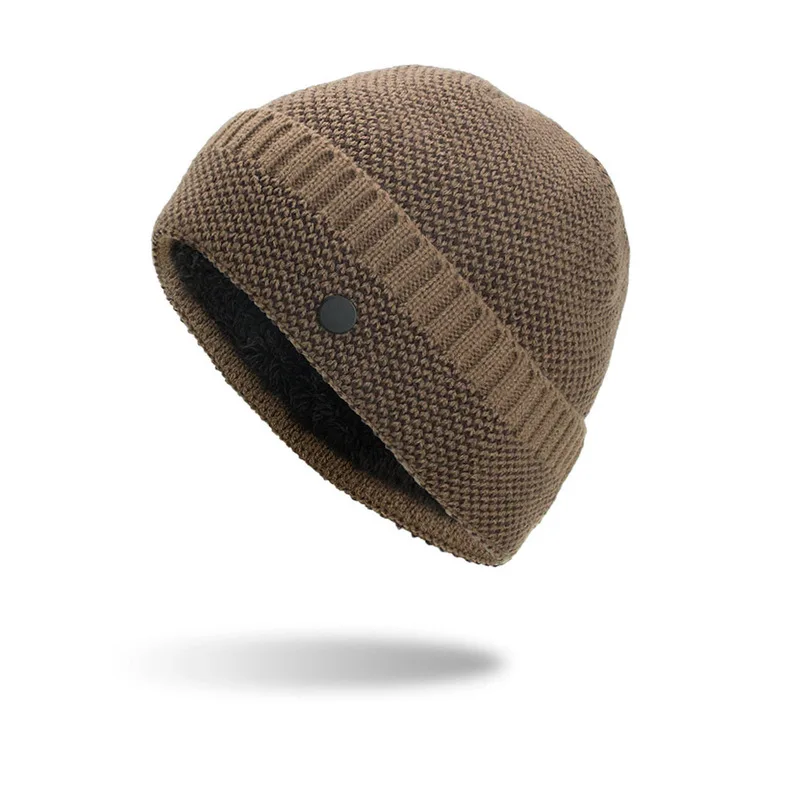 Zhongmei's new autumn and winter style knitted beanie with fleece lining and hidden buttons