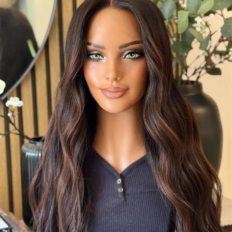 13x4 Ombre Dark Brown Balayage Synthetic HD Lace Front Wig Glueless Wigs for Women Realistic Look Hairline Small/Laege Size Cap