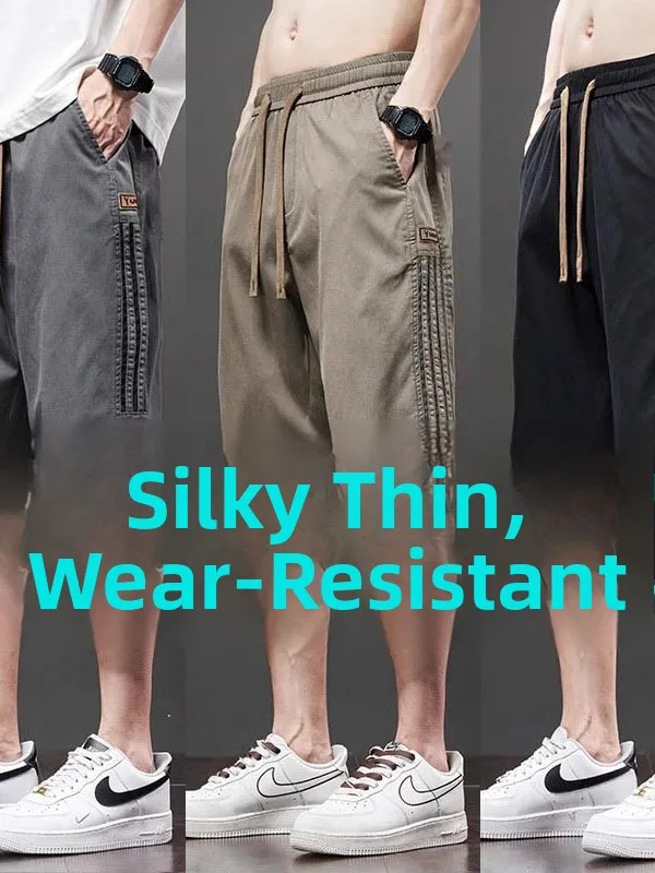 

Ice Silk Seven-Foot Pants Men's Summer Thin Loose Casual orts Ultra-Thin Wear-Resistant Workwear Straight Leg Breathable