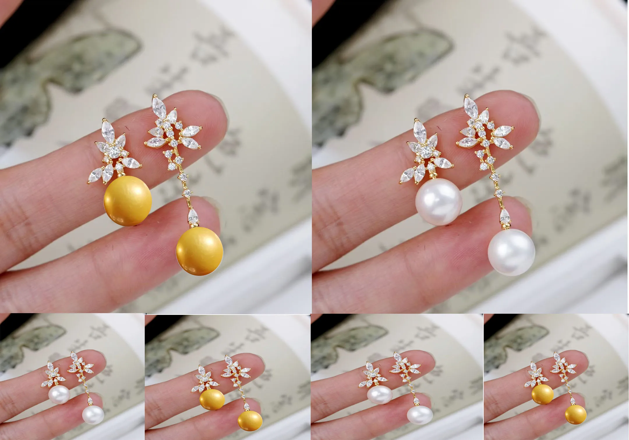 south sea gold round pearl AAAA 10-11mm 9-10mm 11-12mm 12-13mm Japan akoya white gold round Pearl  Earrings 925s