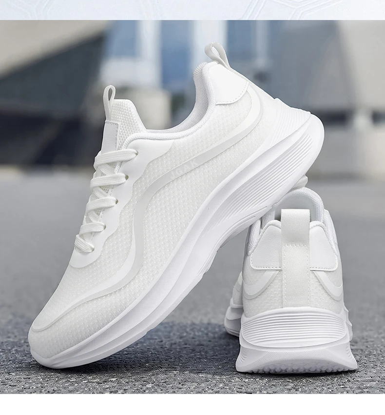 Große Herren-Sneaker in Weiß, leichte, atmungsaktive, lässige Sportschuhe, modische, flache, weiche Sohle, Walking-Trainer, Übergröße 39–48 – Detail 17