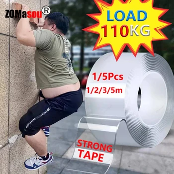 1/2/3/5m nano fita 1-5 pces super forte fita adesiva dupla face antiderrapante impermeável fita transparente para banheiro cozinha