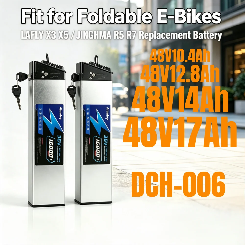 Replacement Battery 48V 10Ah/12.8Ah/14Ah for LAFLY X3/X5, JINGHMA R7/R5 Compatible with 250W-1000W Folding Ebikes DCH006