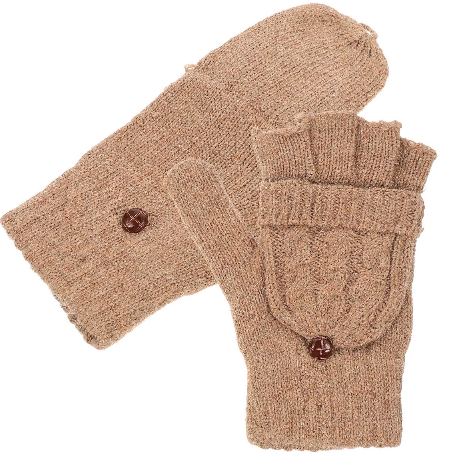 

Beige Womens Winter Gloves Fingerless Knitted Warm with Mitten Cover Lightweight Soft Touch Hand Washable Convertible Semi