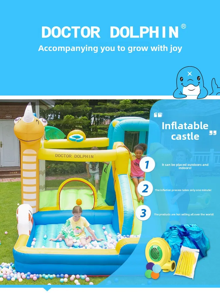 Doctor Dolphin Inflatable Slide Boucy Castle With Ball Bit Inflatable Bouce House Bouncer For Home Use Kids Birthday Gift Toys
