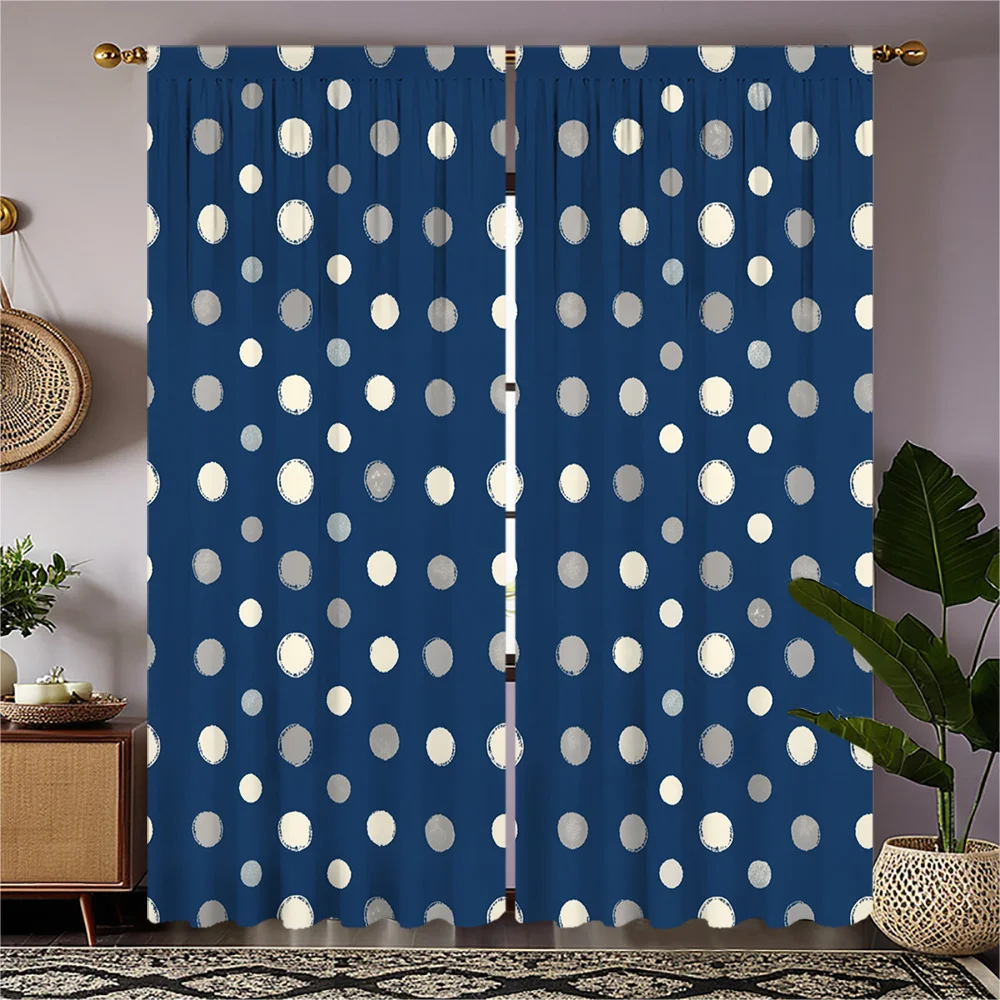 Navy Blue Polka Dot Curtains Living Room Window Curtains Decorative Drapery Pair Modern Home Indoor Style Panel