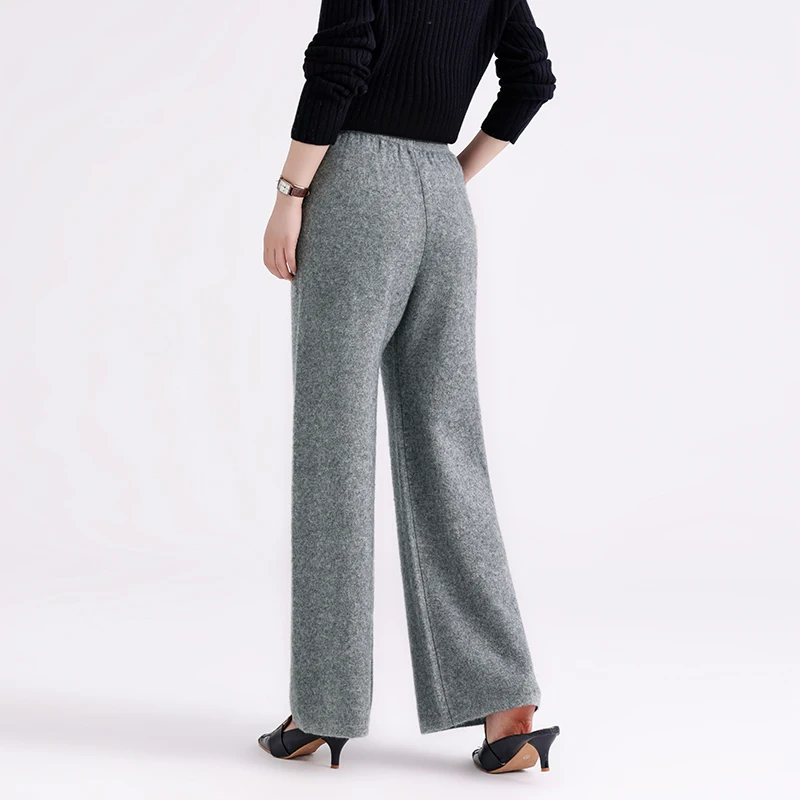 100% Pure Wool Pants Cashmere Wide Leg Trousers Women\'s High Waisted Knit Loose Casual Straight Leg Pants Autumn Winter New