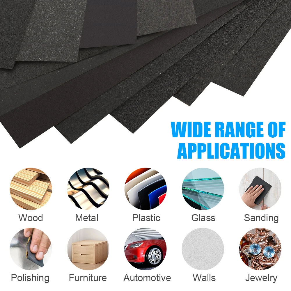 XCAN Sandpaper 9x11 inch(230x280mm) Wet Dry Waterproof Sanding Paper  Grit 60-2000 Polish Sand Paper Sheet Abrasive Polish Tool