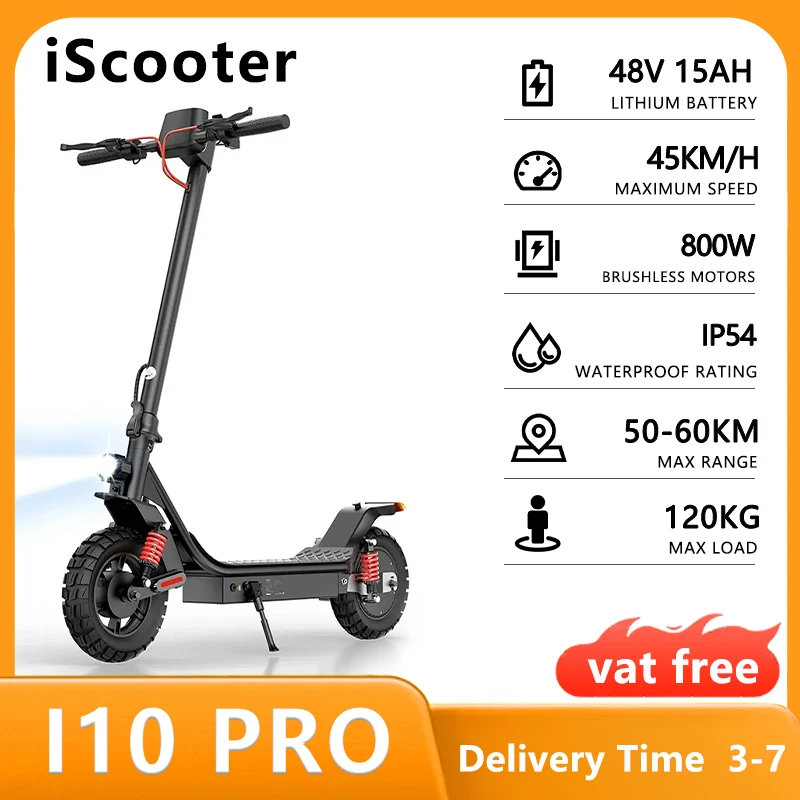 iScooter i10 Pro Electric Scooter 800W Motor 48V 15Ah Lithium Battery 10 Inch Tires with App Control E-Scooter