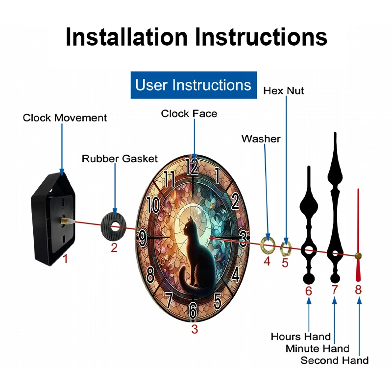 قطعة واحدة من ساعة الحائط الأكريليك المتوهجة في الظلام، نمط صائد الشمس بنفسك، موضوع القطة السوداء - 10 بوصات، مثالية للمنزل الحديث #2