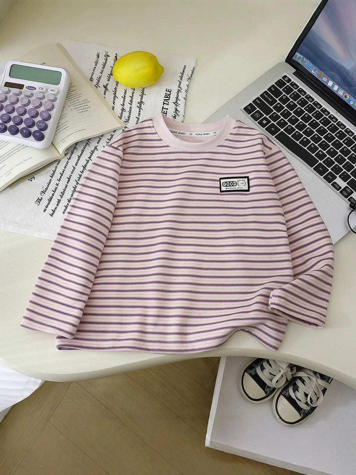 Children's Autumn Winter Striped Undershirt Boys Girls Long Sleeve Round Neck Base Shirt Retro Versatile Tops for Kids