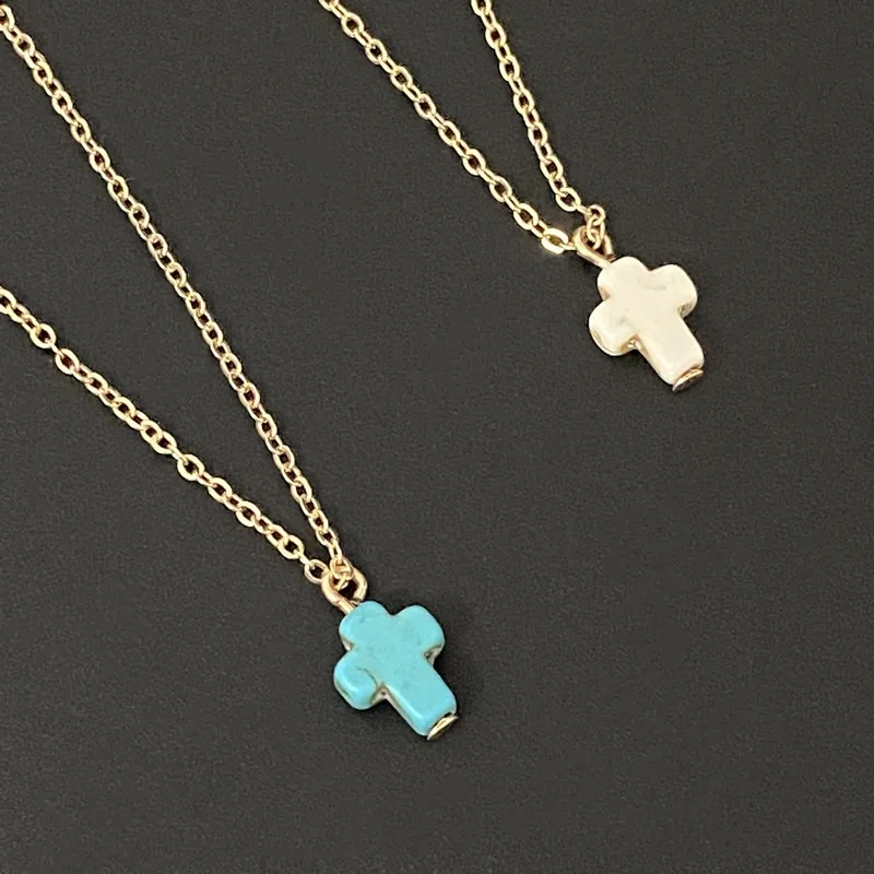 New Popular Cross Necklace for Women White Blue Color Fashion Pendant Choker Necklace Golden Color Link Chain Wholesale Jewelryj