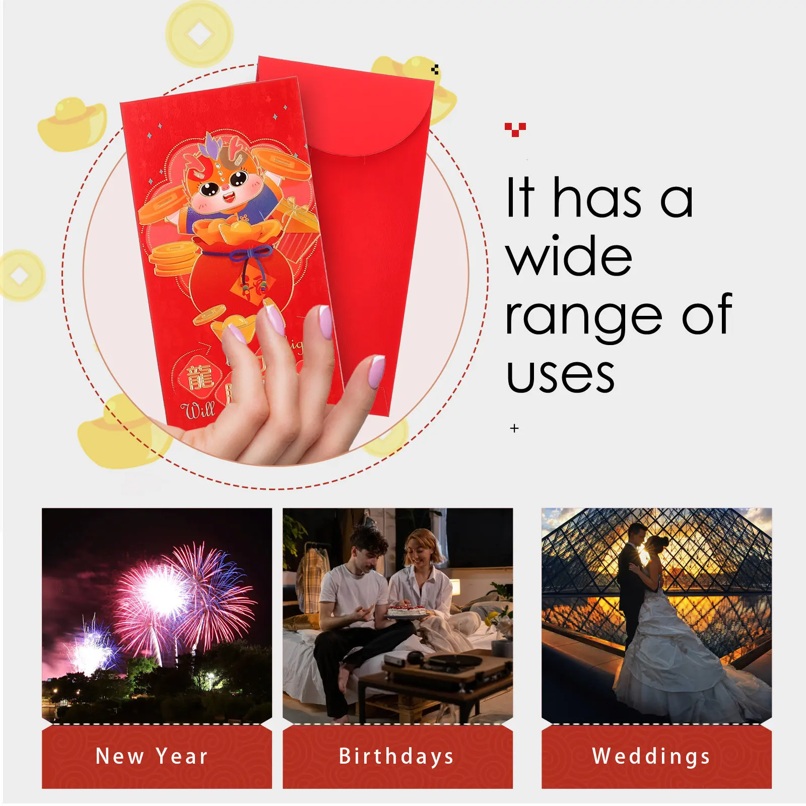 Chinese New Year Red Envelopes 6 Pack Dragon Cartoon Money Packets for Spring Festival Lucky Gifts