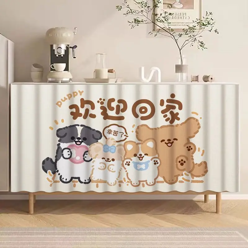 VIKAMA Peace Joy Lucky Doodle Cabinet Curtain, 6 Designs, Short Curtain for Kitchen Cabinet Door Decor