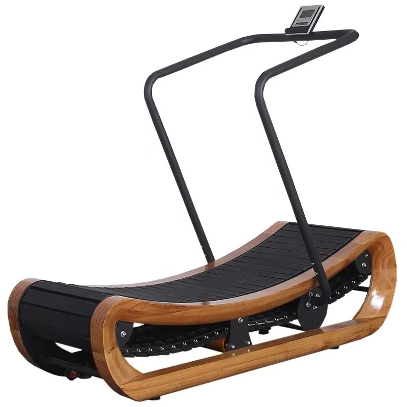 

Wooden Curved Non-Electric Treadmill, Self-Powered Running Machine with Heart Rate Monitor for Eco-Friendly Home Gym