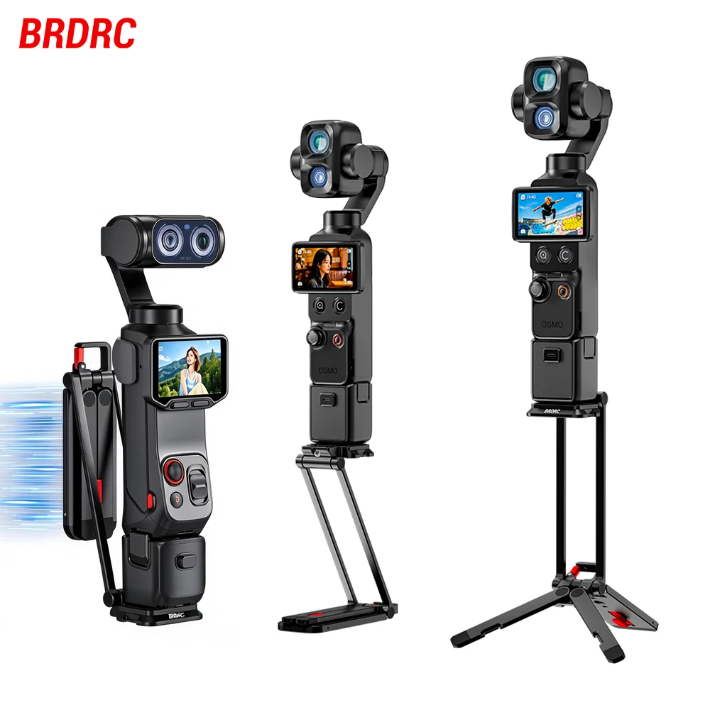 BRDRC Magnetic Rotatable Tripod for DJI Pocket 4P/4/3/Insta360 Luna Ultra Foldable Metal Selfie Stick Bracket with Hidden Hook