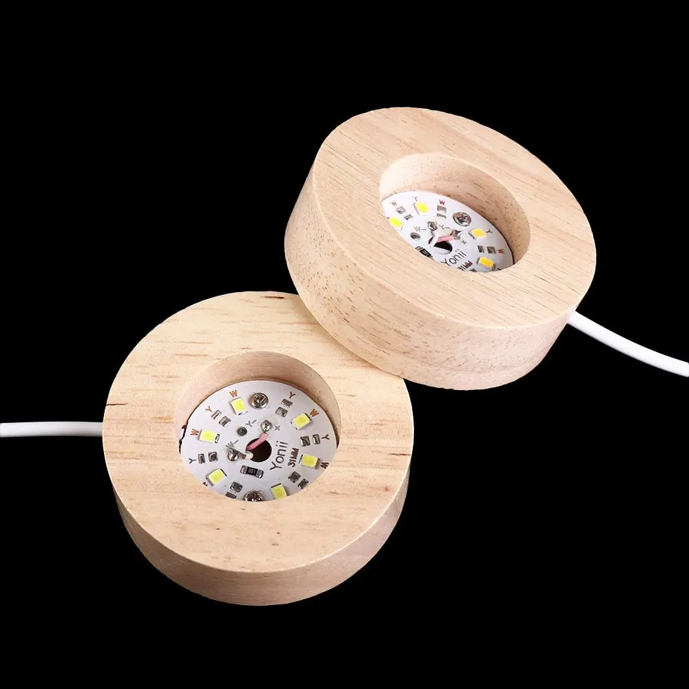 Remote Control USB Warm/White Light Night Lamp Rotating Art Ornament Lamp Holder Wood Light Base Lamp Base Wooden LED Light