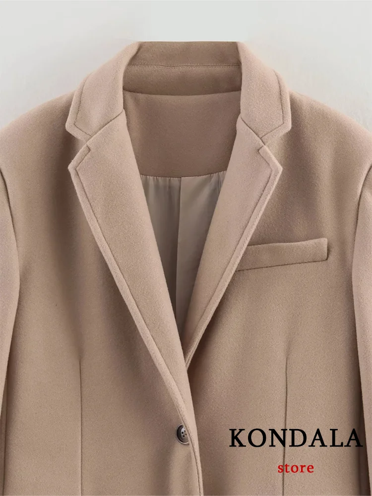 KONDALA Casual Vintage Chic donna soprabito cammello tasche solide monopetto lungo cappotto allentato moda 2024 autunno inverno cappotto