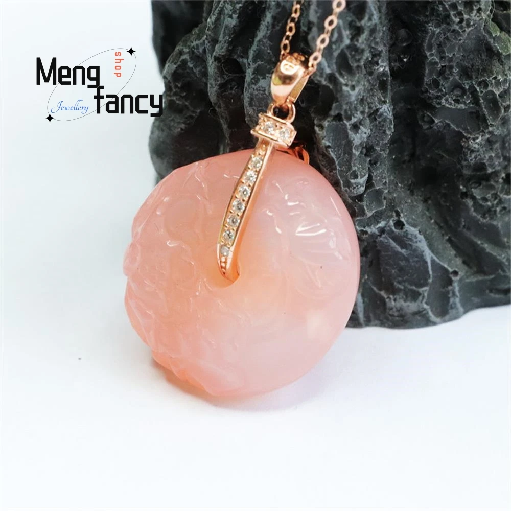 S925 Silver With Natural Salt Source Agate Peace Button Pendant Simple Elegant High-grade Fine Jewelry Exquisite Holiday Gifts