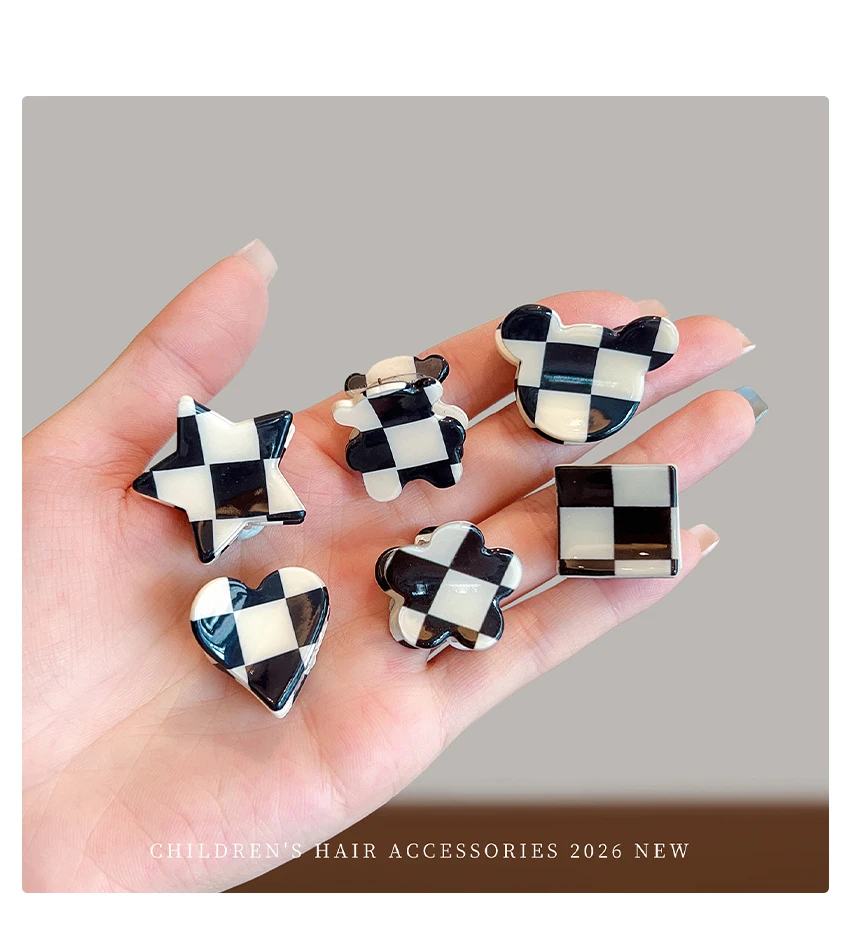 Niedliche Mini-Haarklammern in Schwarz-Weiß für Mädchen, Frauen und Kinder, in Form von Herz, Stern, Quadrat, Blume und Bär, kleine Haarspangen, Haar-Accessoire-Set – Detail 2