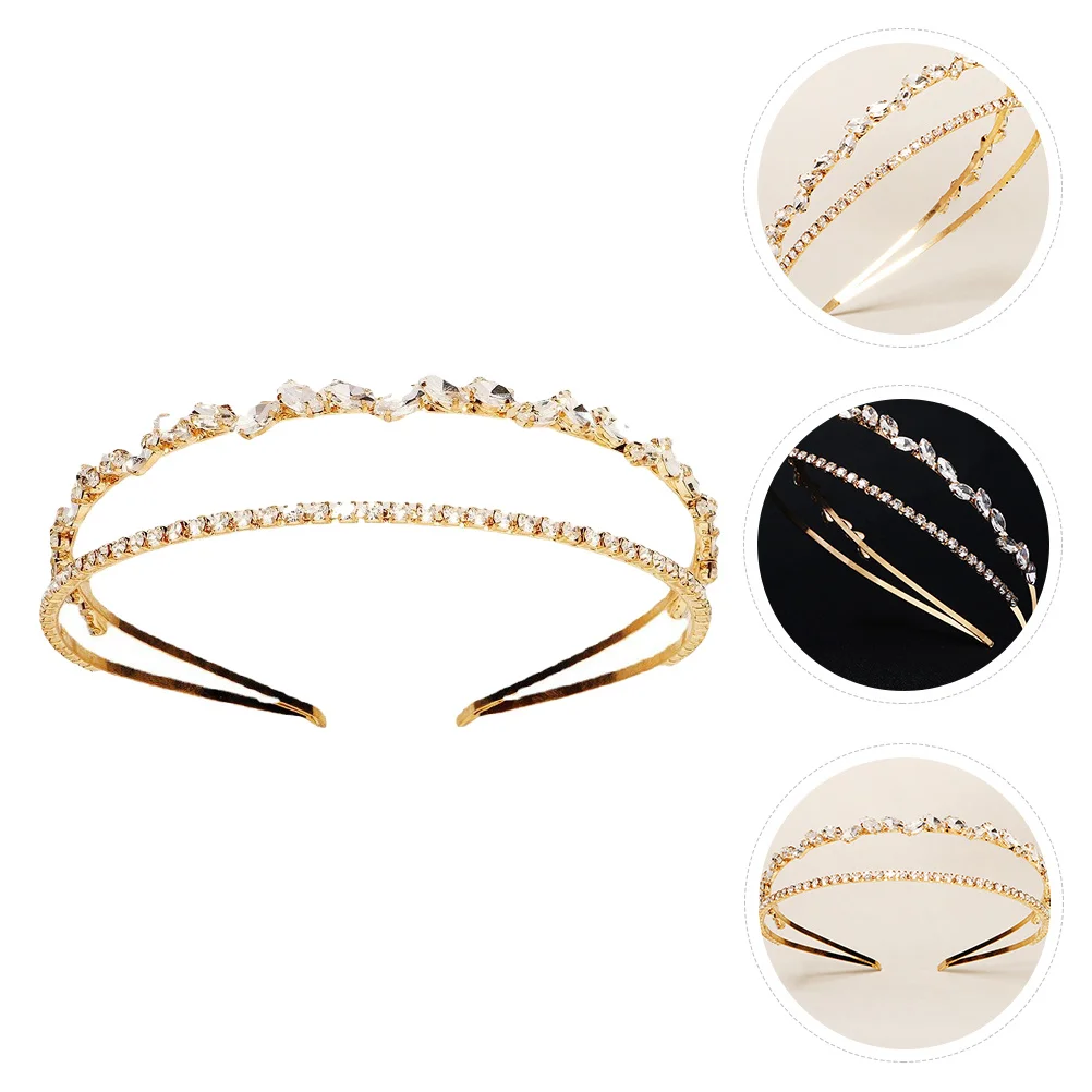 

Rhinestone Headband Double Layer Bridal Hair Band Wedding Crystal Crown Shining Party Prom Banquet Accessory Rhinestone Headband