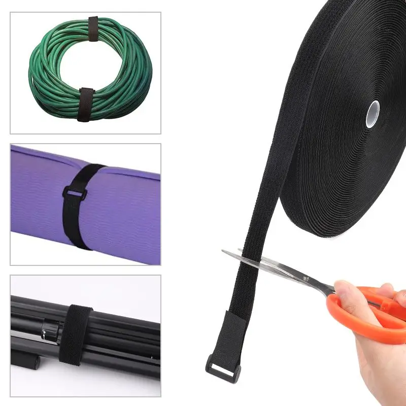 Hook & Loop Self-Adhesive Tape 5m, Reusable Velcro Strips for Desk Cable Management, Wire Organizer Computer Home Office