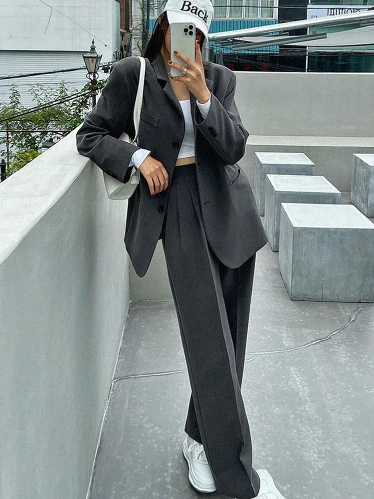 Fashion England Style Blazer Set Women New Business Two-piece Suit Ladies Korean High Waist Wide-leg Pants and Jacket