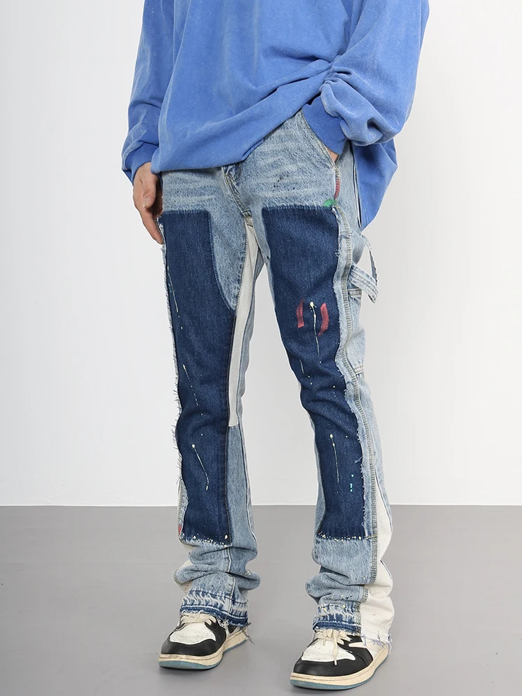 

High Street Bieber Splaed Ink Micro Flared Jeans Мужские модные брендовые джинсовые брюки Drag Color Blo молодежные повседневные длинные брюки