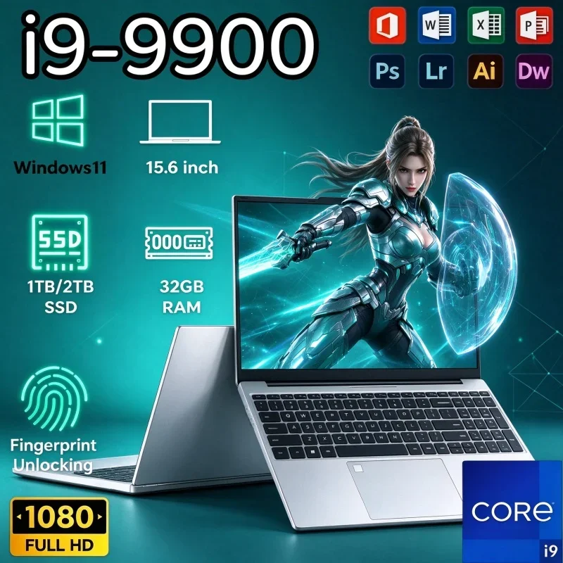Intel I9 9900 High Speed Notebook 15.6 Inch Windows 11 32GB RAM 2TB SSD Fingerprint Unlock For Creative Work & Gaming