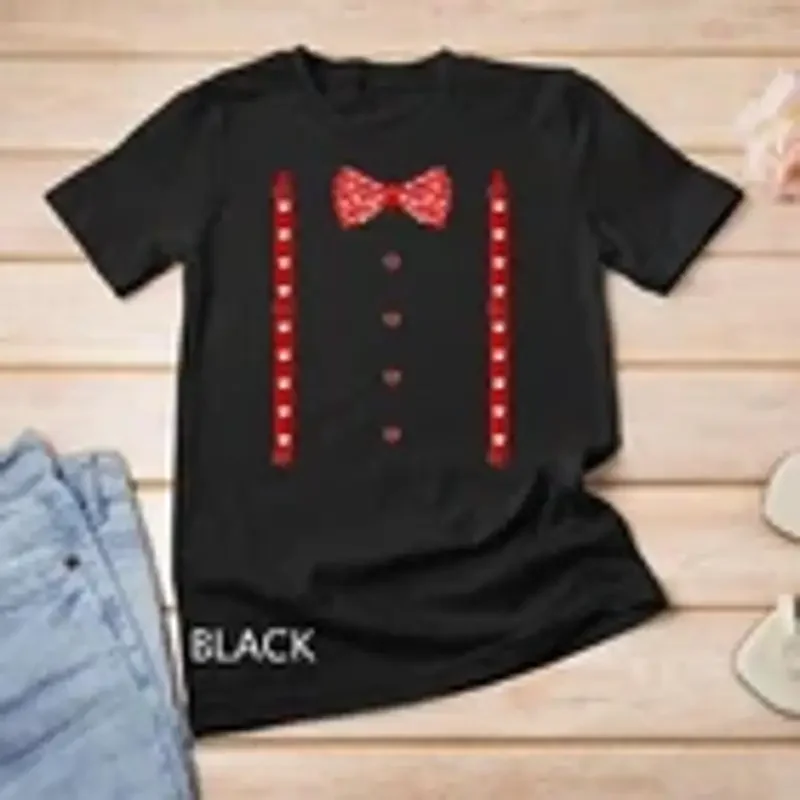 Red Hearts Bow Tie Suspenders Valentines Day Costume T Shirt Unisex T shirt