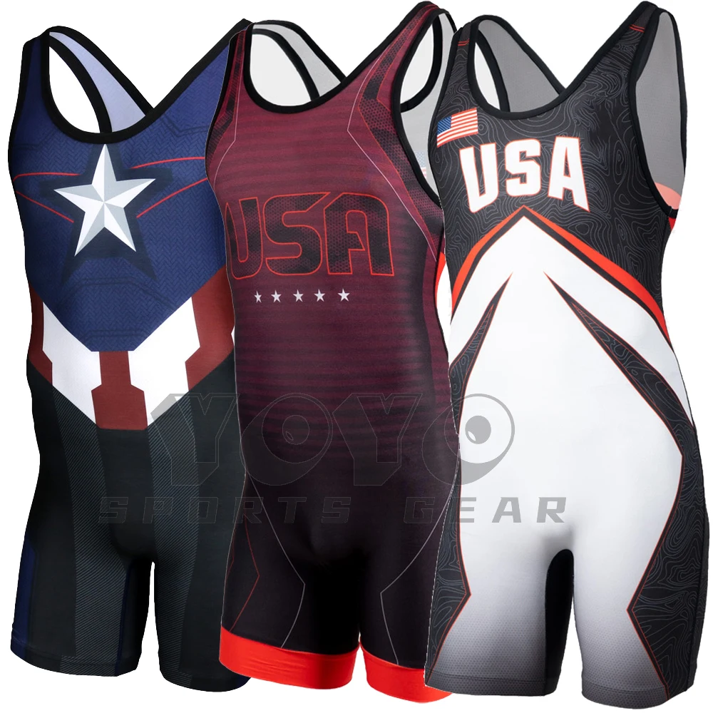 Custom logo plus size 5XL cheap sublimation digital camo gay team Weightlifting suit wrestling singlet for men