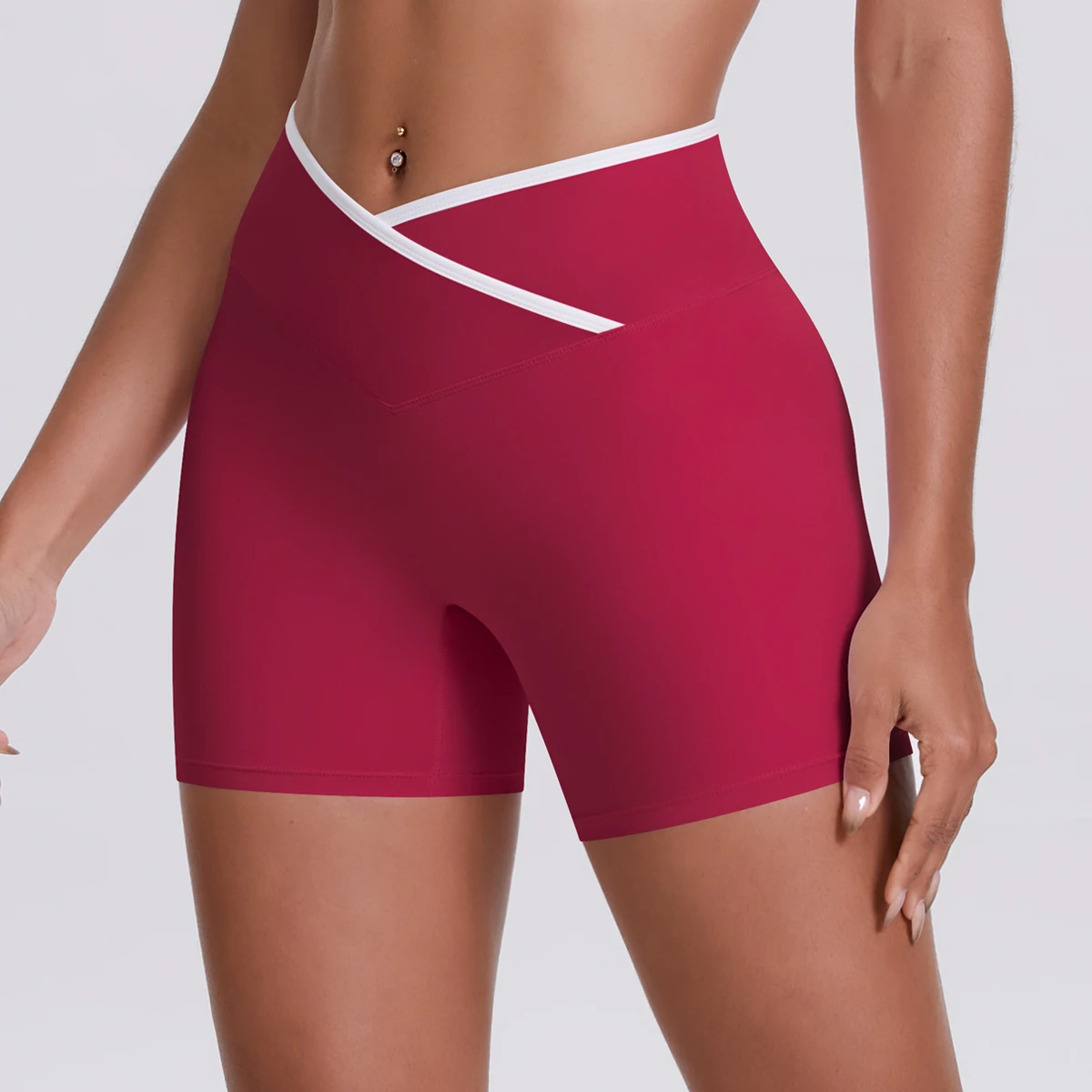 Yoga-Shorts, Damen-Fitness-Shorts, Shorts mit V-förmiger Taille, Lauf- und Fahrradshorts, atmungsaktive Sportleggings, Shorts mit hoher Taille für das Training und das Fitnessstudio. – Detail 34