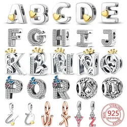 925 Silver 26 Letter A-Z Alphabet Beads Charm Fit Original Pandora Bracelet Bangle Accessories DIY Jewelry For Women